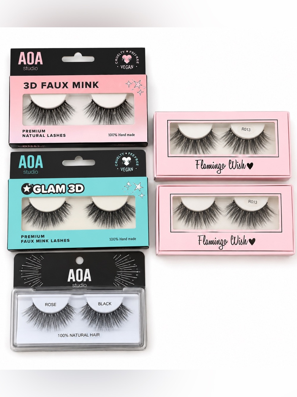 NEW 5 Pair False Eyelash Bundle AOA Studio & Flamingo Wish Faux Mink Lashes